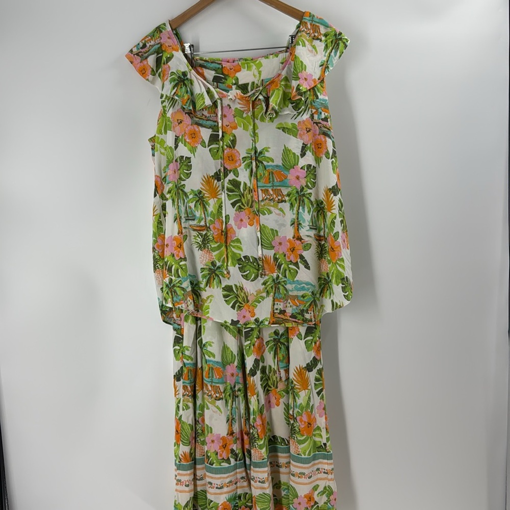 Cato spring summer 2 Peice tropical island print flowing wide leg pants and top